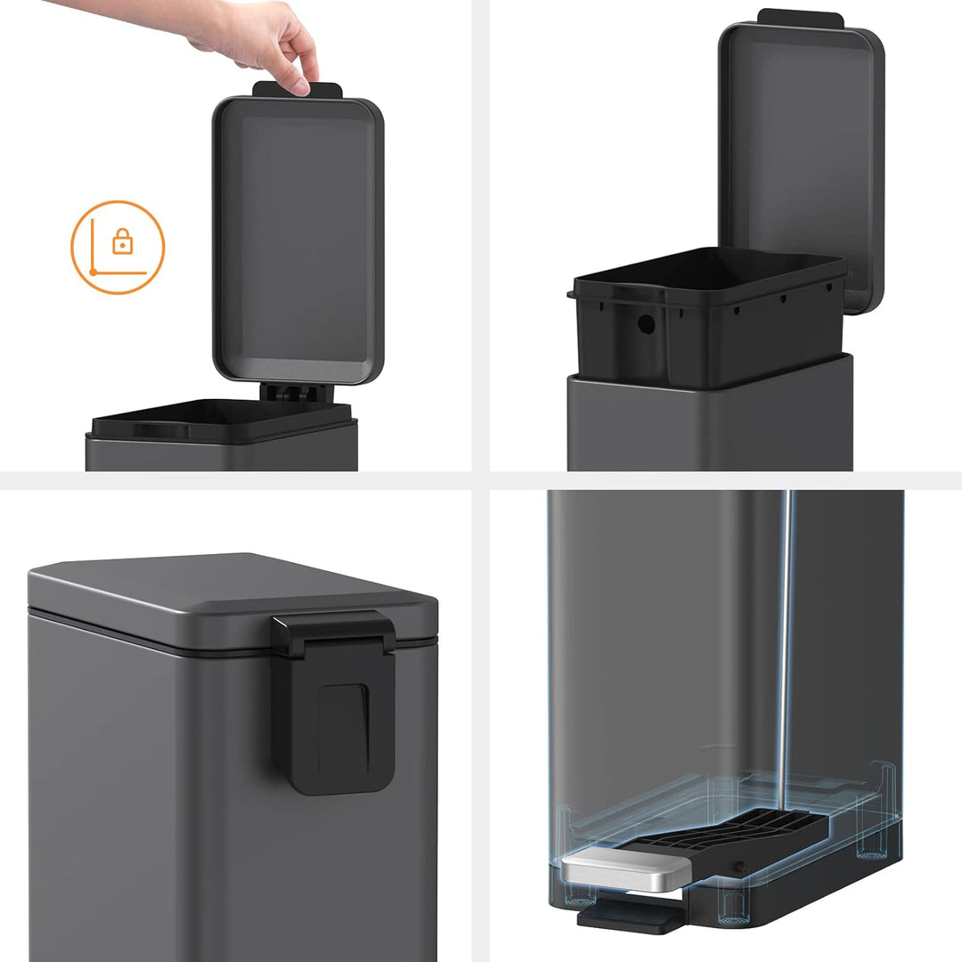 Mbillion Mülleimer Bad 10 Liter Slim Design Treteimer mit starkem Pedal, Edelstahl Rechteckiger Müll