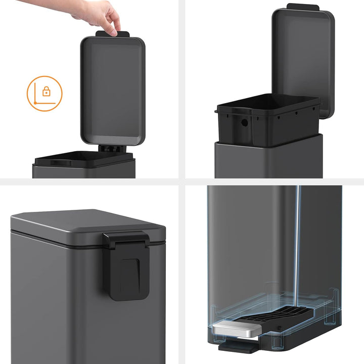 Mbillion Mülleimer Bad 10 Liter Slim Design Treteimer mit starkem Pedal, Edelstahl Rechteckiger Müll