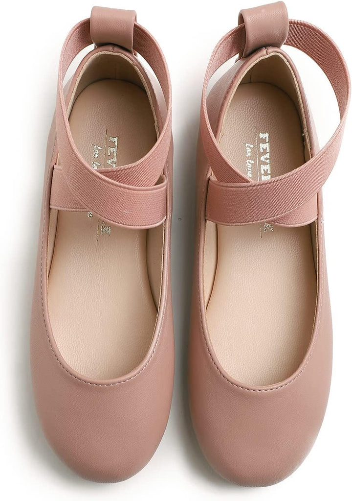 Feversole Girls Cute Belt Dress, Mädchen süsses Kleid Mary Jane Schuhe weiche Party Urlaub Ballerina