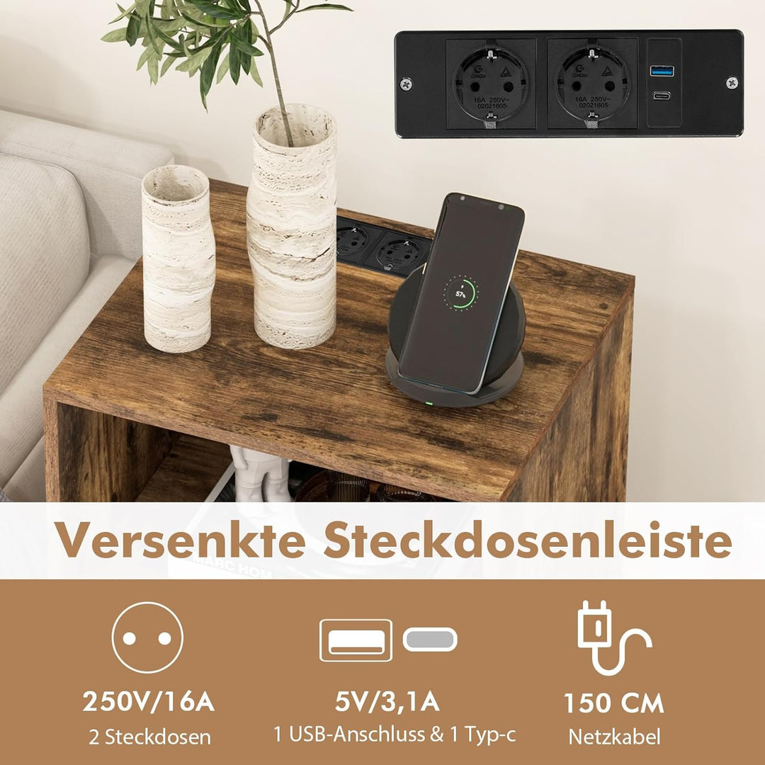 COSTWAY Plattenspieler-Ständer mit Ladestation, 3-stufiger Schallplattenständer, Vinylplatten Aufbew