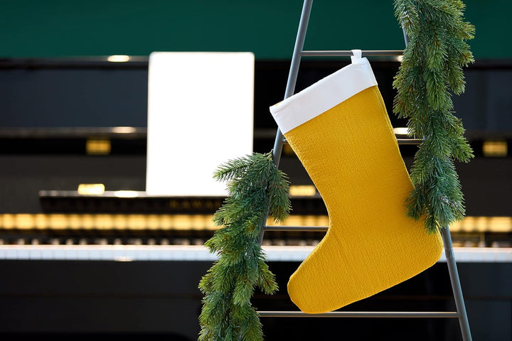 KraftKids Weihnachtsstiefel in Doppelkrepp Gelb Mustard, Nikolaus Stiefel aus 100% Baumwolle, 36 cm