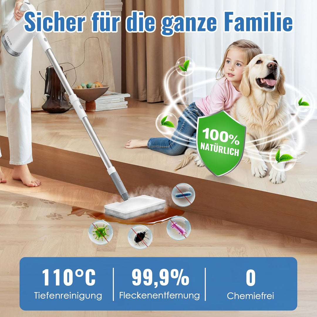 FEPPO Dampfreiniger 2-in-1 mit abnehmbarem Handdampfreiniger, 15 s Aufheizzeit, 230°F Heissdampf, al