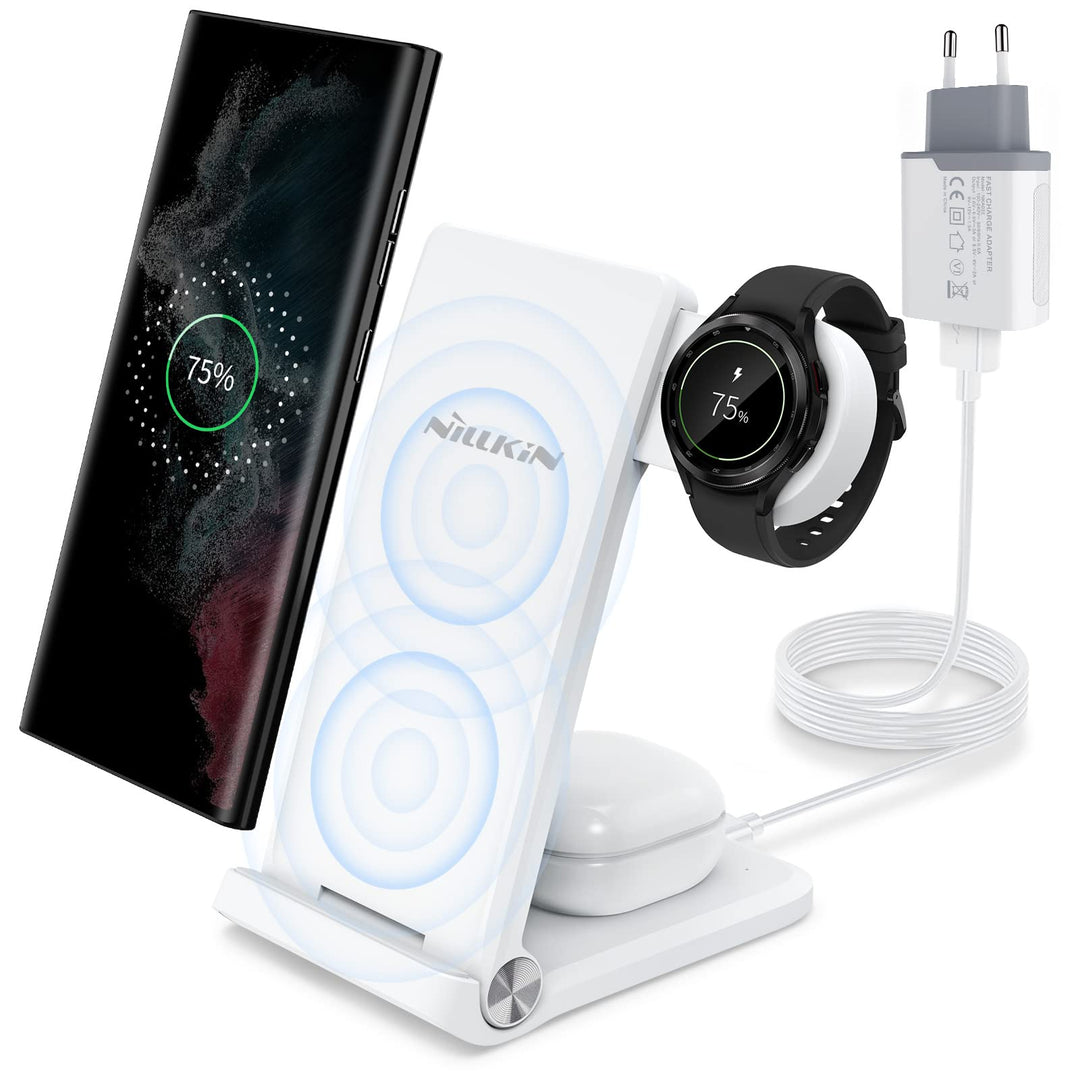 Nillkin 3 in 1 Ladestation mit Adapter, Faltbar Kabellose Ladegerät Kompatibel mit Galaxy Watch 4/3/
