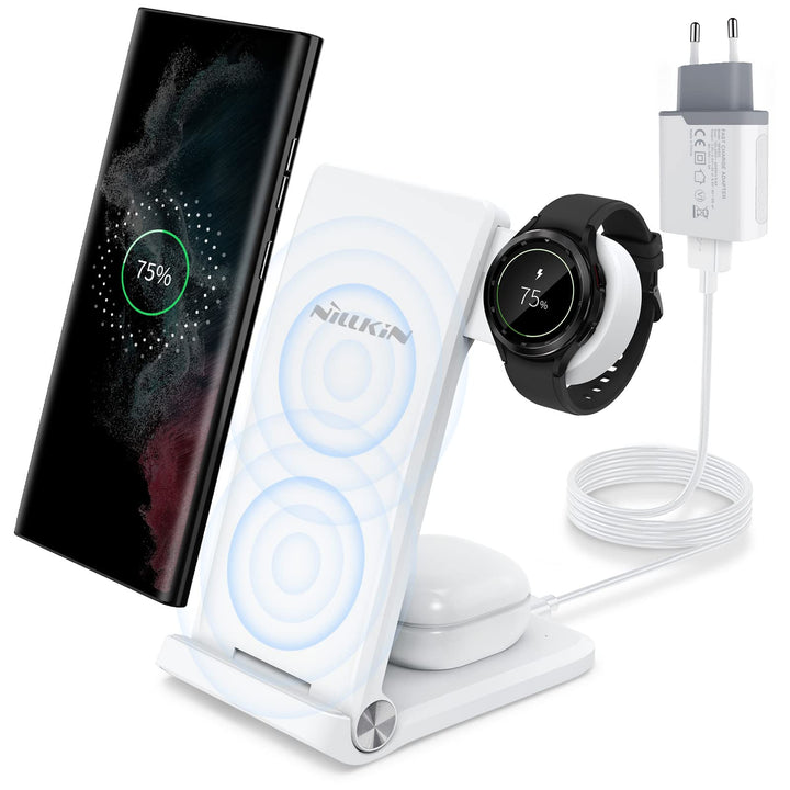 Nillkin 3 in 1 Ladestation mit Adapter, Faltbar Kabellose Ladegerät Kompatibel mit Galaxy Watch 4/3/