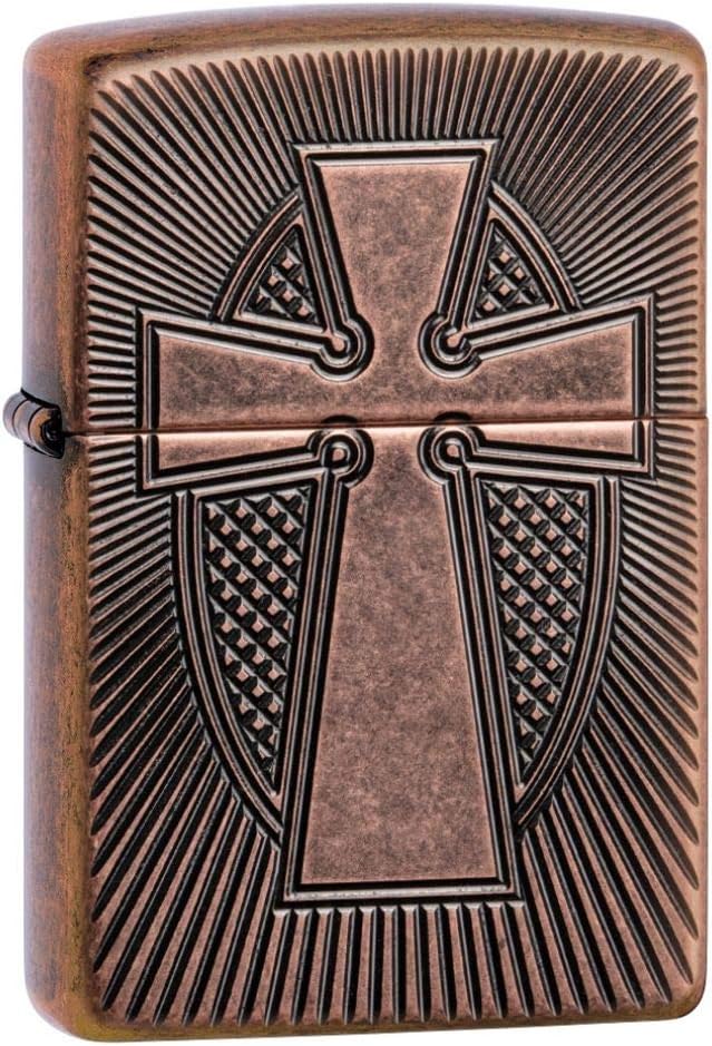 ZIPPO - Deep Carve Cross Design - Antique Copper, Deep Carve - Sturmfeuerzeug, befüllbar, in hochwer