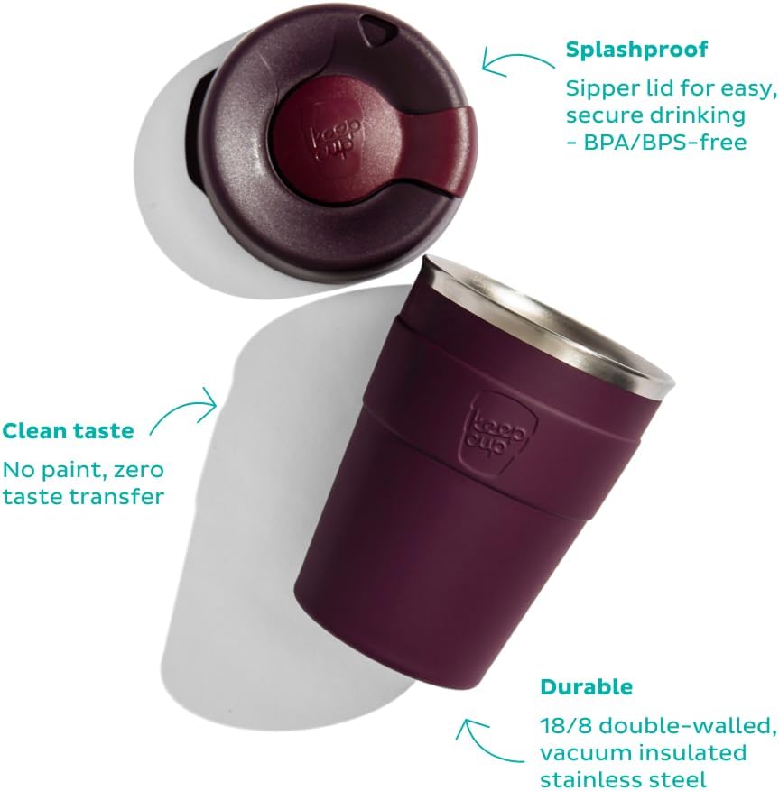 KeepCup Thermobecher, gross, 454 ml, Edelstahl, wiederverwendbar, Schwarz L (1er Pack) Stainless Ste