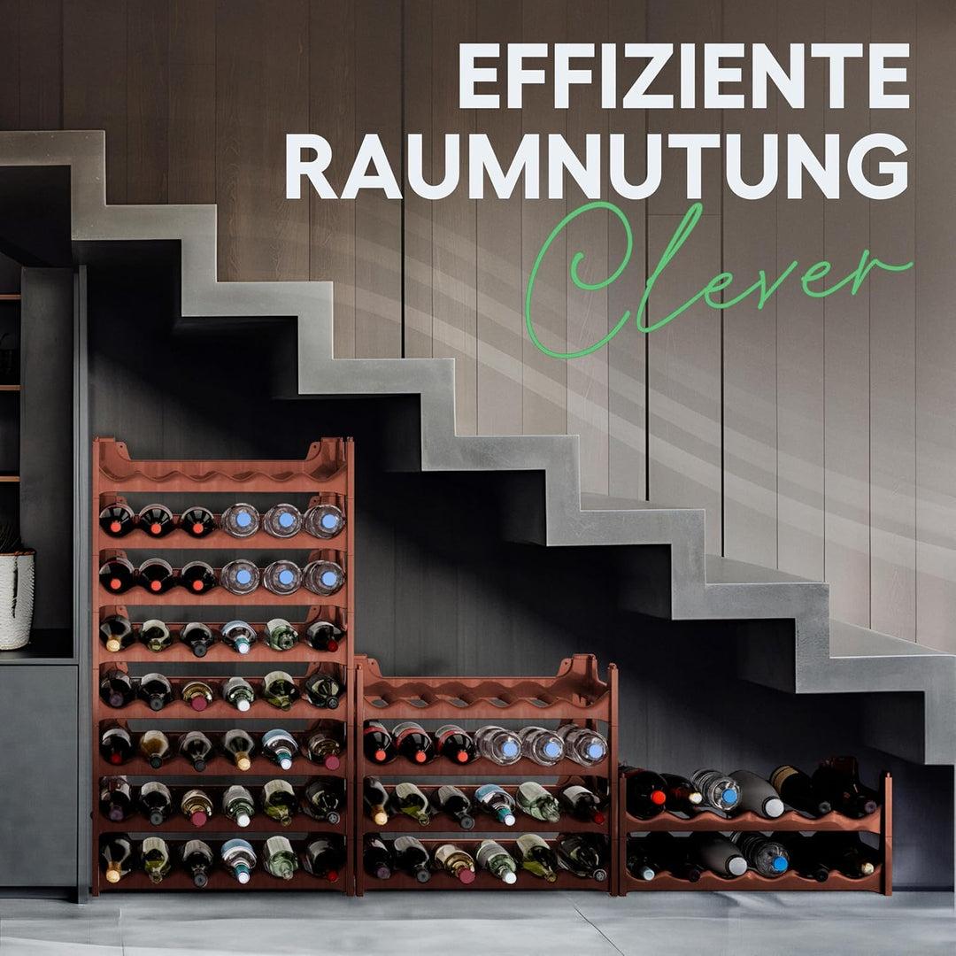 Novaliv Flaschenregal für 48 Flaschen aus Kunststoff, erweiterbar, Weinregal stapelbar, Braun, Geträ