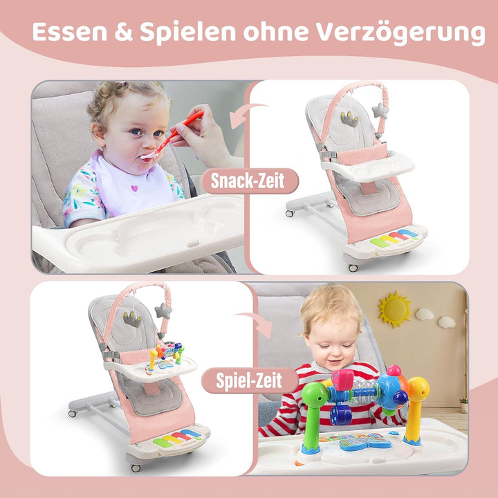 Babywippe mit Abnehmbarer Spielbogen, Baby Bouncer mit Klavierspielzeuge, Fütterungstablett, Verdick