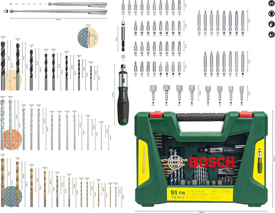 Bosch Accessories 91tlg. Titanium-Bohrer- und Bit Set V-Line (für Holz, Stein und Metall, inkl. Rats