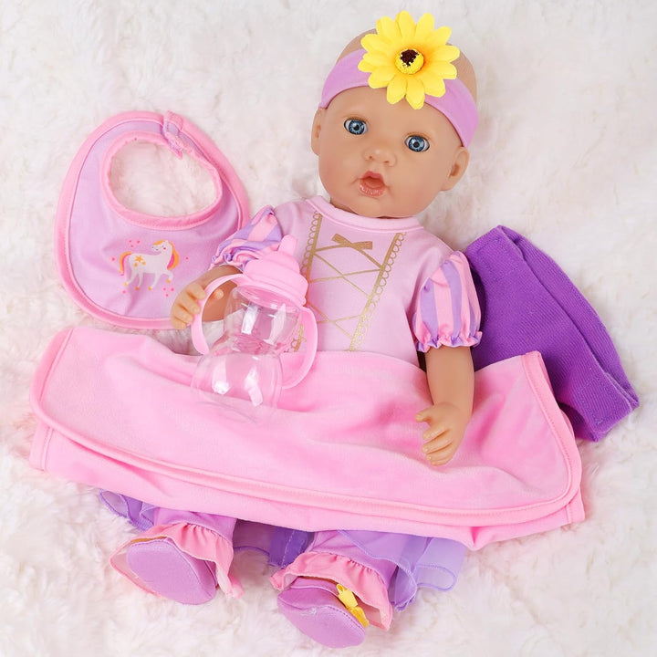 7 Teile Puppenkleidung für 40 bis 46 cm - Strampler Outfit und Zubehör Set Geschenk, ohne Puppe