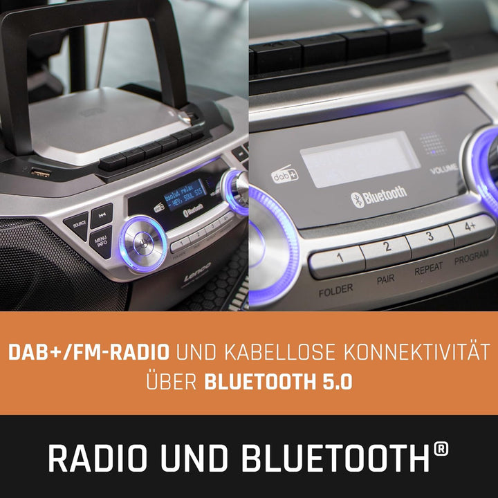 Lenco SCD-720 - Boombox DAB+ - Bluetooth 5.0 - Toploader CD/MP3-Player - Kassettendeck - FM Radio -