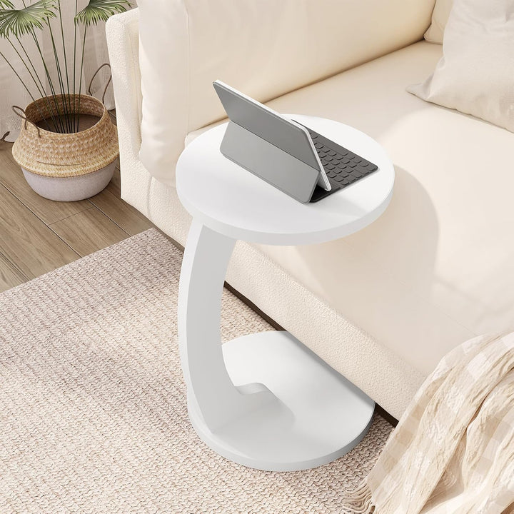 WOLTU Beistelltisch C Form, Couchtisch rund, Sofatisch Kaffeetisch Wohnzimmertisch Abstelltisch, Kle