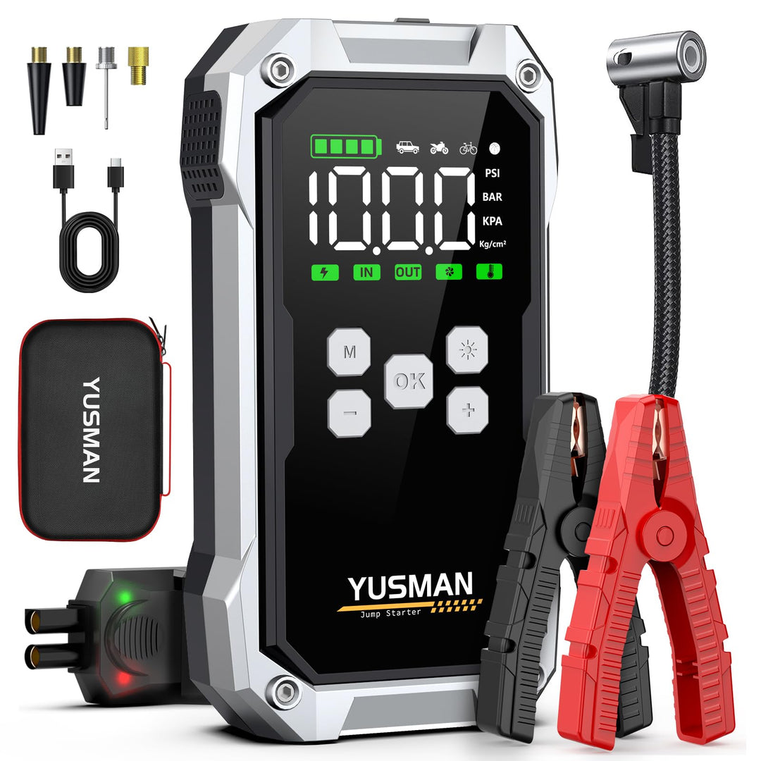 YUSMAN Starthilfe Powerbank mit Kompressor | 8000A Auto Starthilfe für alle Benzinmotoren &amp; 7L Diese