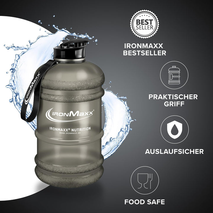 IronMaxx Water Gallon - Frosted Grey 2200ml | BPA & DEHP frei | auslaufsichere Trinkflasche mit Mess