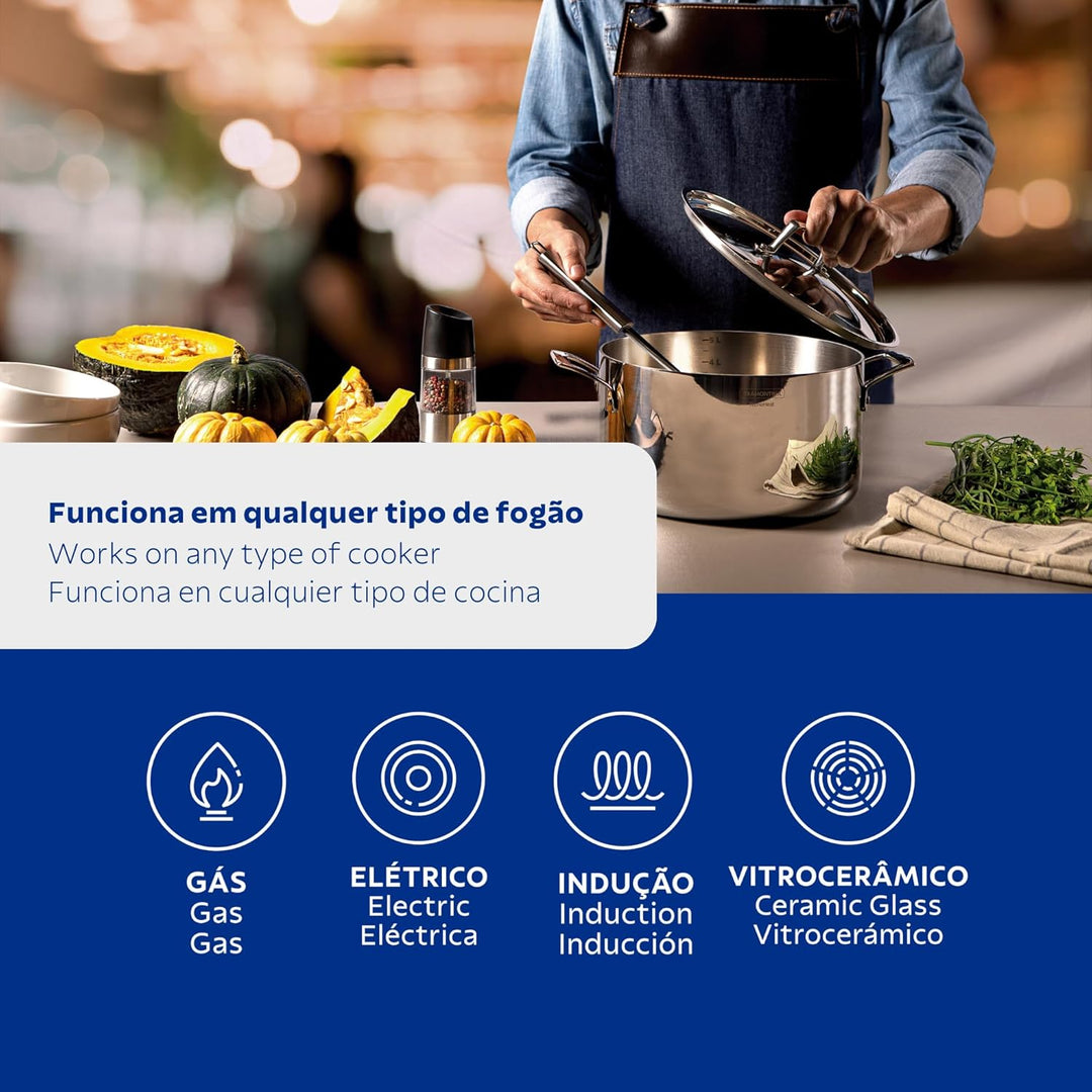 Tramontina GRANO Fleischtopf, ø 20cm 3,5 Liter, Edelstahl, Induktion, ofenfest Fleischtopf Ø20 cm, F