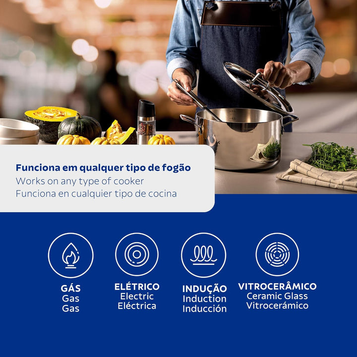 Tramontina GRANO Fleischtopf, ø 20cm 3,5 Liter, Edelstahl, Induktion, ofenfest Fleischtopf Ø20 cm, F