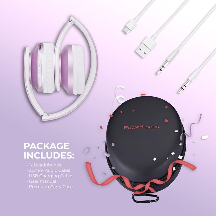 PowerLocus Bluetooth Over Ear Kopfhörer, Kabellose HiFi Stereo, Faltbare Kopfhörer mit Mikrofon, wei