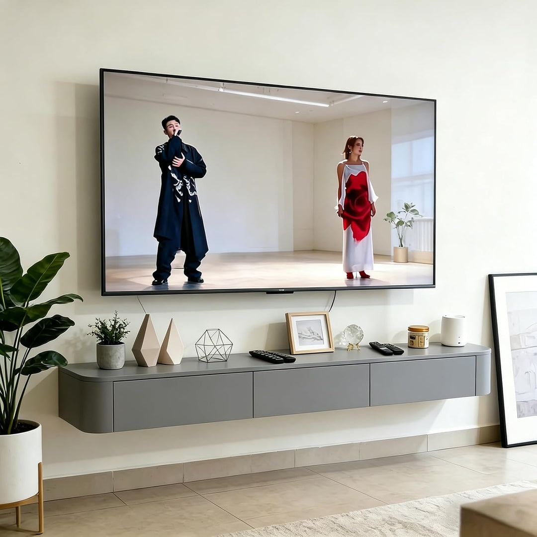 TV Schrank Hängend 240cm, Schwebende TV Lowboard mit 2 Schubladen 2 Klapptüren, Fernsehschrank mit K