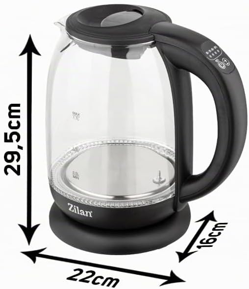 Zilan kabelloser Wasserkocher aus Borosilikatglas mit digitalen Display und LED, 1,7 l, 5 Temperatur