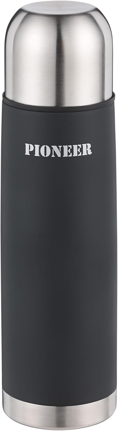 Pioneer Isolierflasche aus Hochwertigem Edelstahl mit Druckknopf & Trinkbecher 1,0 L Doppelwand-Vaku