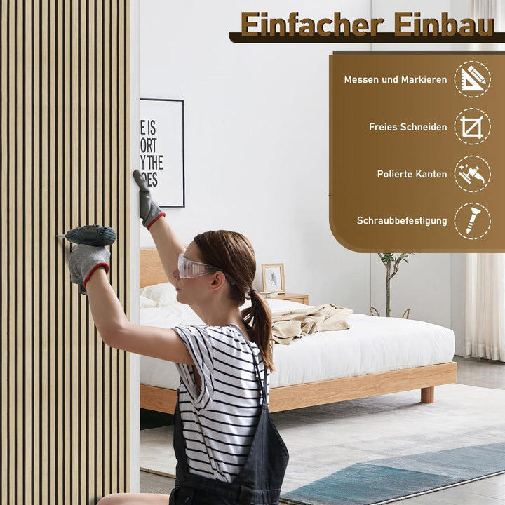 Akustikpaneele Holz 120x60 cm, Schallabsorbierende Wandverkleidung mit Holzfurnier & Filz – Modernes