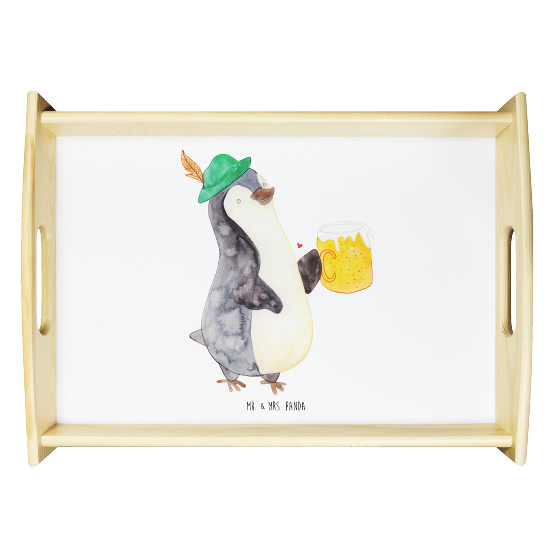 Mr. & Mrs. Panda Holztablett Pinguin Bier - Geschenk, Oktoberfest, Dekotablett, Serviertablett, Küch