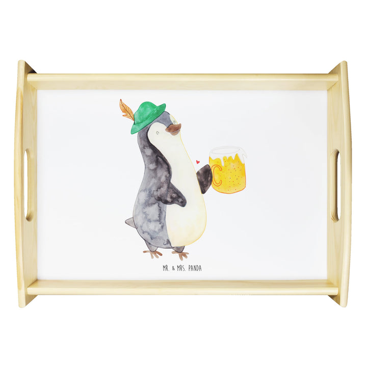 Mr. & Mrs. Panda Holztablett Pinguin Bier - Geschenk, Oktoberfest, Dekotablett, Serviertablett, Küch
