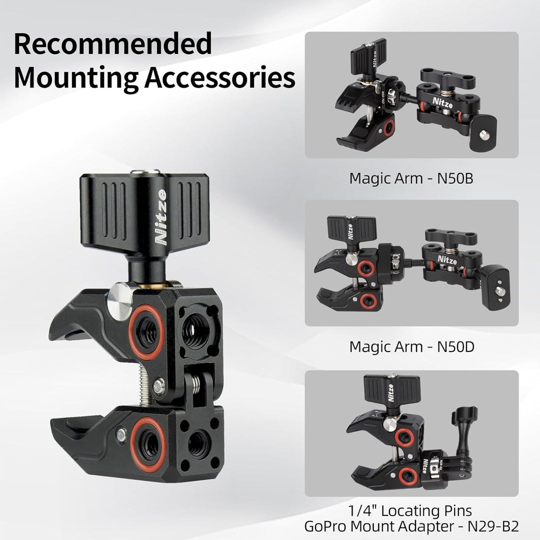 Nitze Super Clamp Klammer with 3/8" to 1/4" Thread Adapter, Payload Up to 5 Kg,Crab Shaped Camera Cl