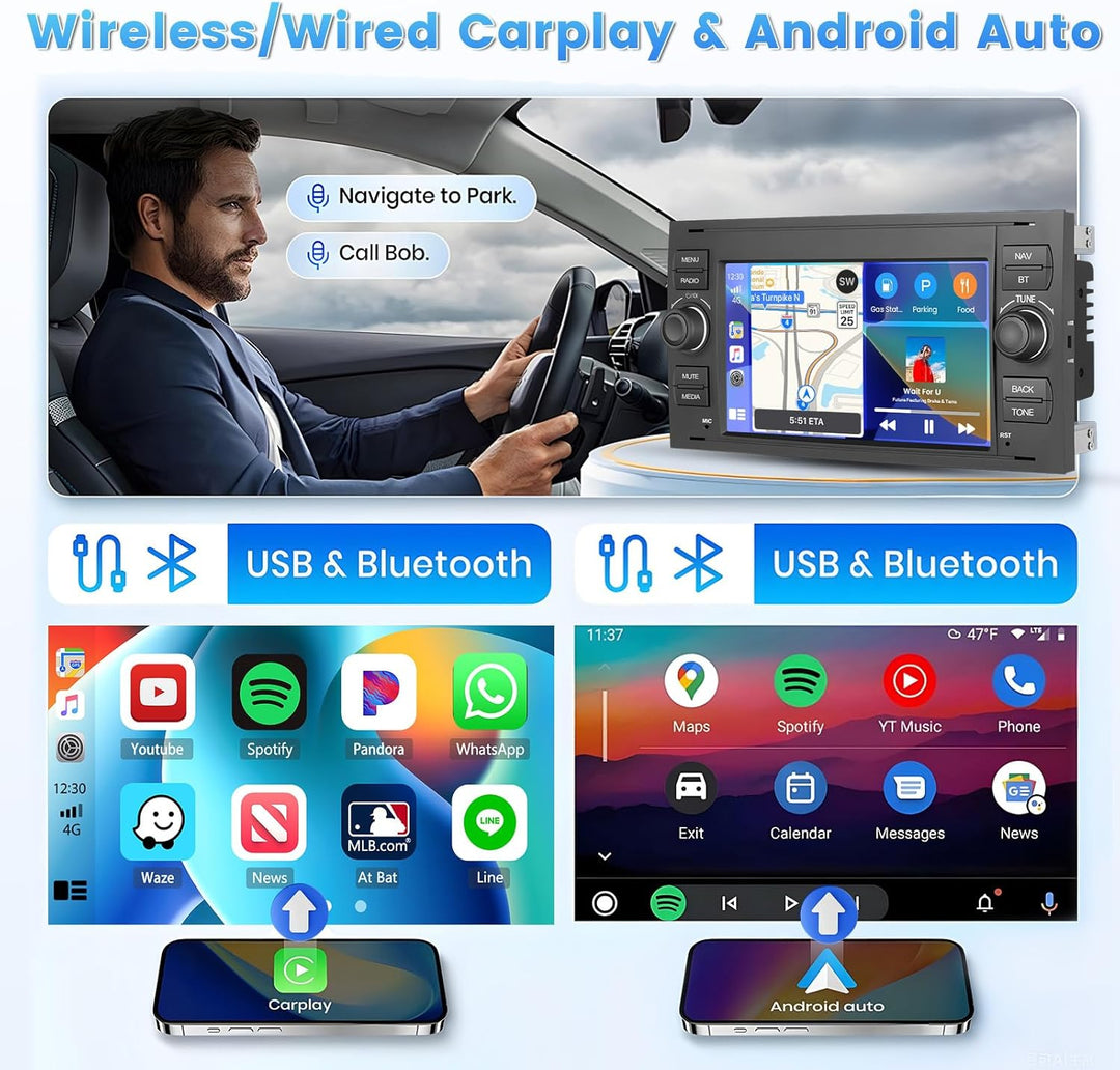 [2G+64G] Hikity Autoradio Navi Für Ford Transit Fiesta Focus Galaxy Mondeo C-Max Android Wireless Ca