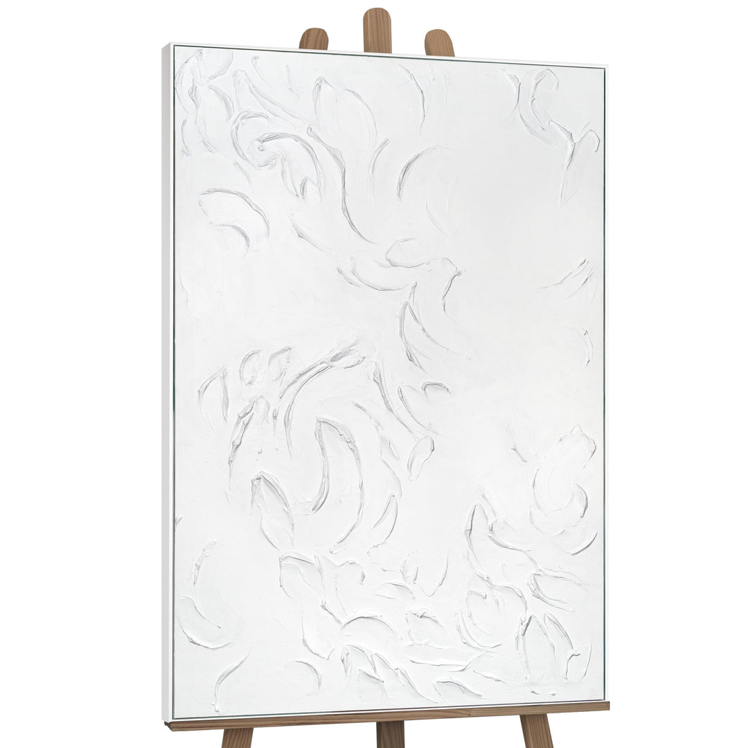 YS-Art XXL Abstrakt Acryl Gemälde auf Leinwand mit Rahmen weisse Symphonie handgemalte Wandbilder Wo