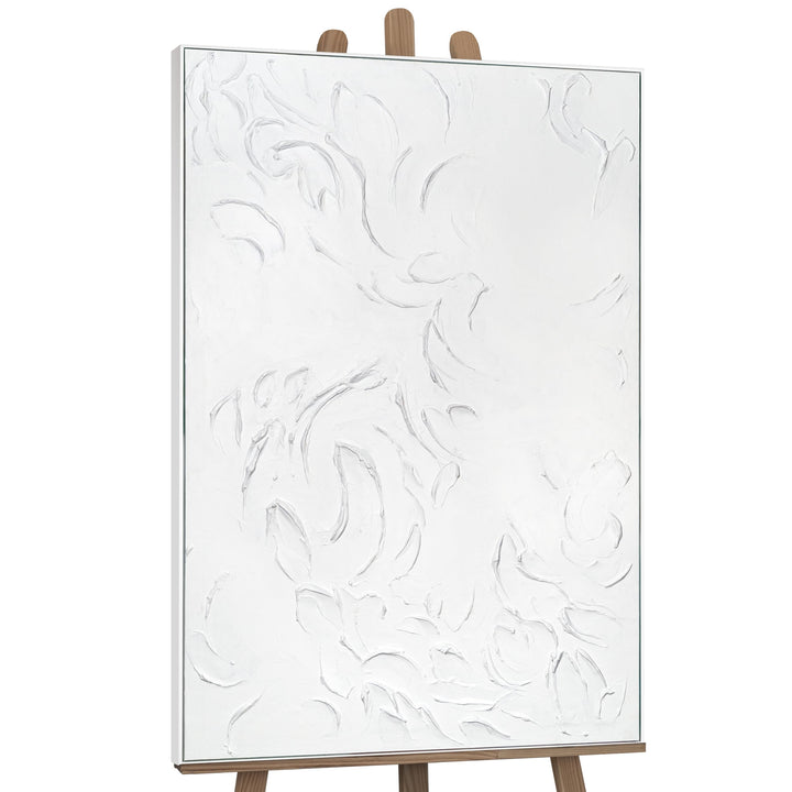 YS-Art XXL Abstrakt Acryl Gemälde auf Leinwand mit Rahmen weisse Symphonie handgemalte Wandbilder Wo