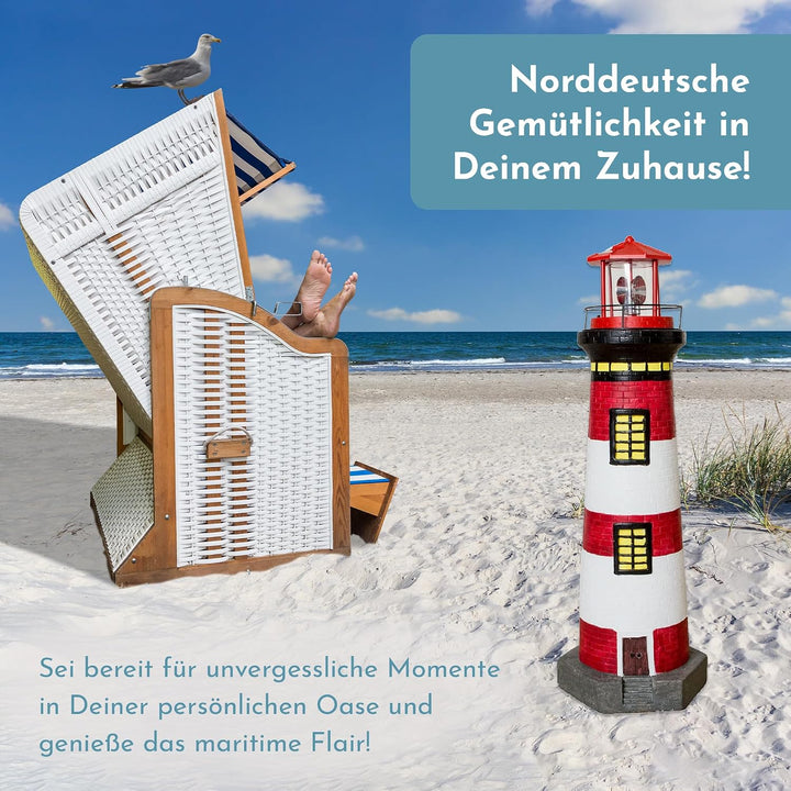 NATIV LEMODO Gartendeko Leuchtturm 83cm hoch | Handbemalte Gartenfigur mit solarbetriebenem, rotiere