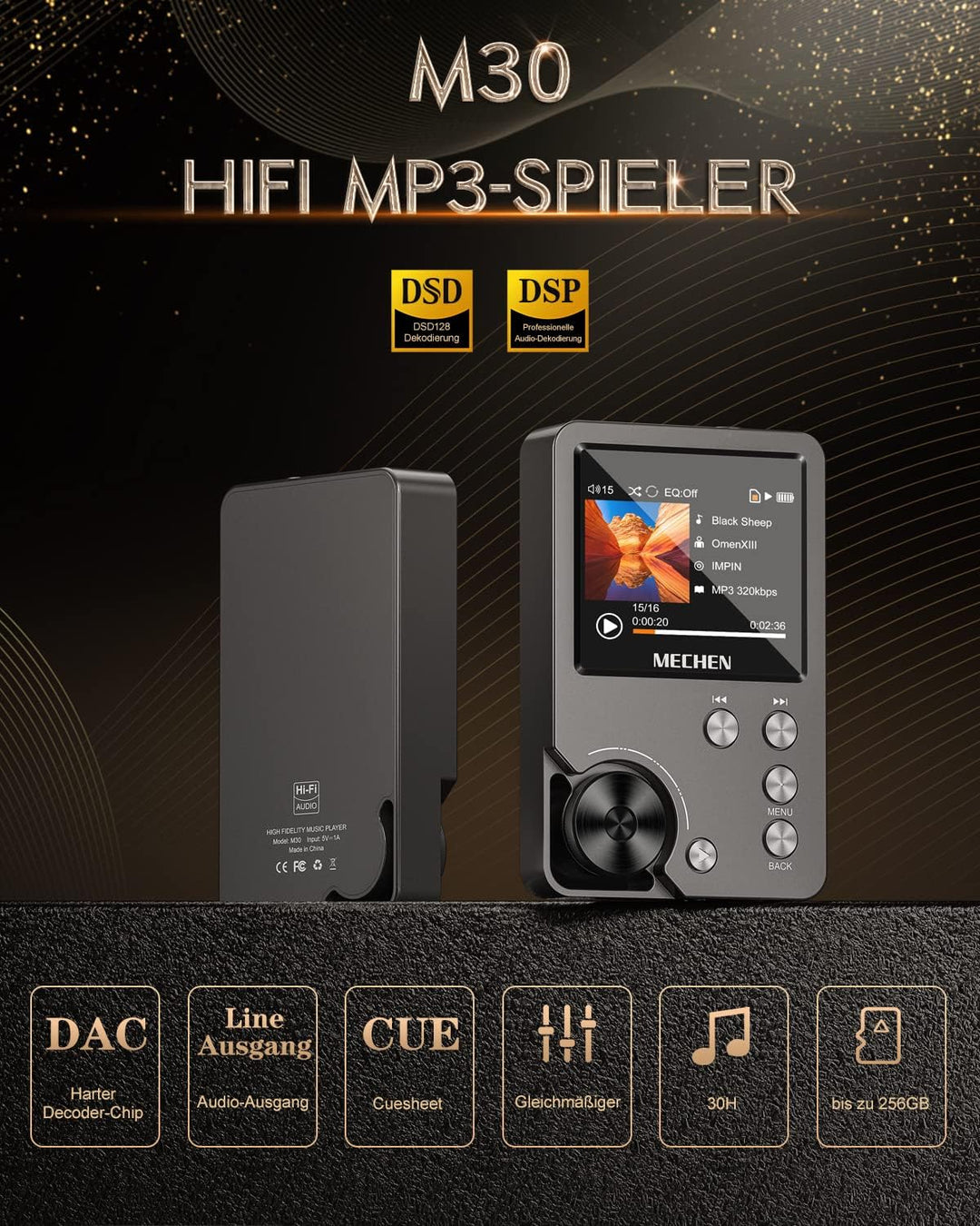 MP3 Player, MECHEN HiFi Lossless Musik Player, DSD DAC Verlustfreier Hochauflösender Digitaler Ton,