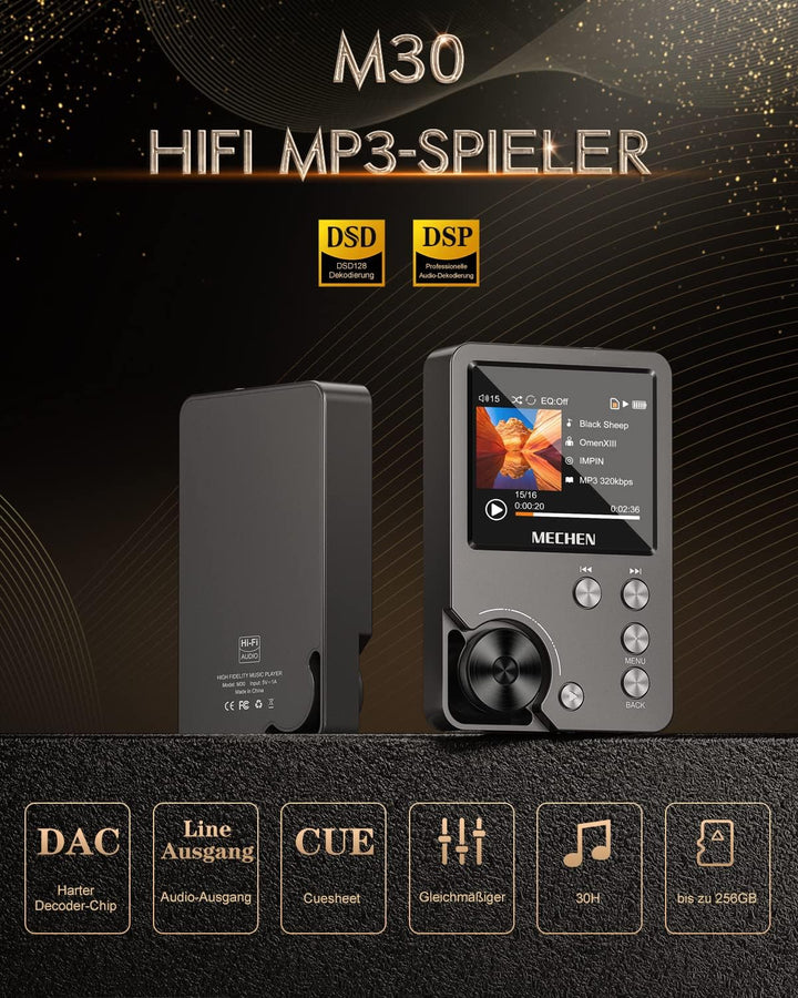 MP3 Player, MECHEN HiFi Lossless Musik Player, DSD DAC Verlustfreier Hochauflösender Digitaler Ton,