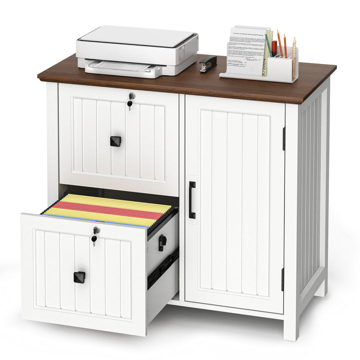 Pamapic Aktenschrank Holz Abschliessbar mit 2 Schubladen, Büroschrank für Formate Letter/Legal/A4, B