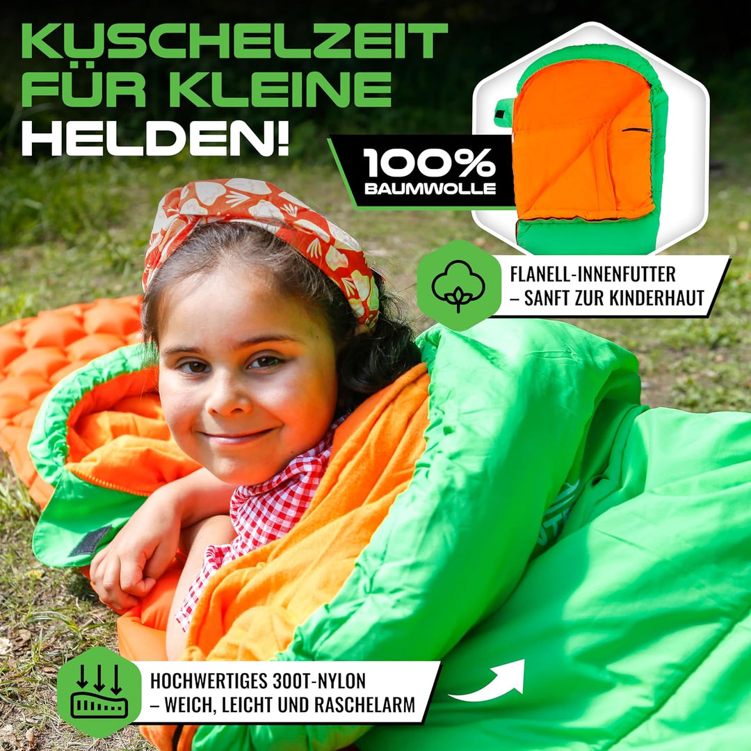 MOUNTREX® Kinderschlafsack - Tragbar wie ein Rucksack - Schlafsack für Kinder (175 x 70 x 45 cm) - O