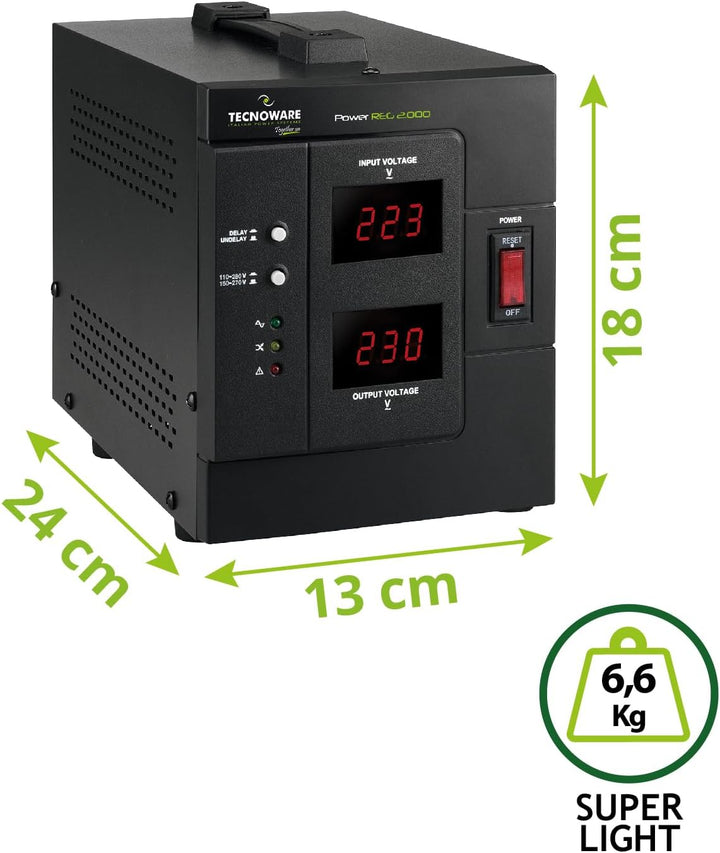 Tecnoware Power Reg 2000VA - Einphasiger Elektronischer Stabilisator - Stabilisierung ±6% - Kabelein