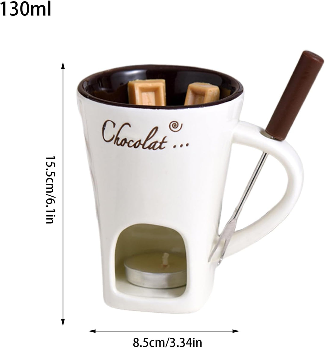 Schokoladen-Fonduetasse mit Gabeln, 130 ml, Schokoladenschmelzbecher, Keramik-Butterwärmer, Set, per