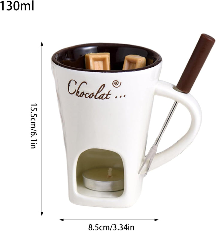 Schokoladen-Fonduetasse mit Gabeln, 130 ml, Schokoladenschmelzbecher, Keramik-Butterwärmer, Set, per