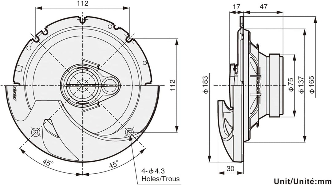 Pioneer TS-R1750S 3-Weg-Koaxiallautsprecher für Autos (250 W), 17 cm, kraftvoller Klang, 40 W Eingan