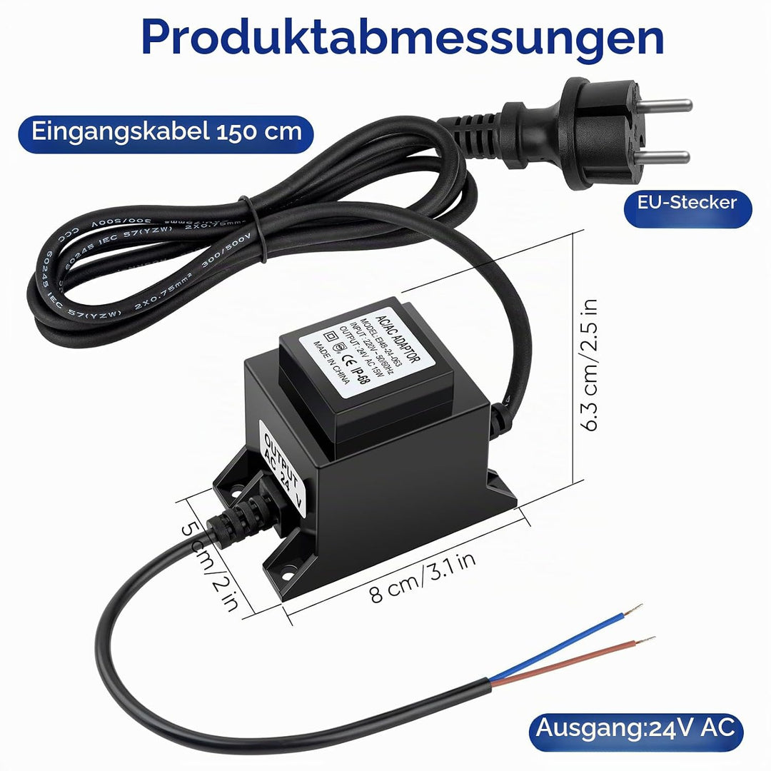 Karyoosi LED Trafo 24V Netzteil AC/AC 15W, Aussen Steckernetzteil Transformator IP68 für LED-Beleuch