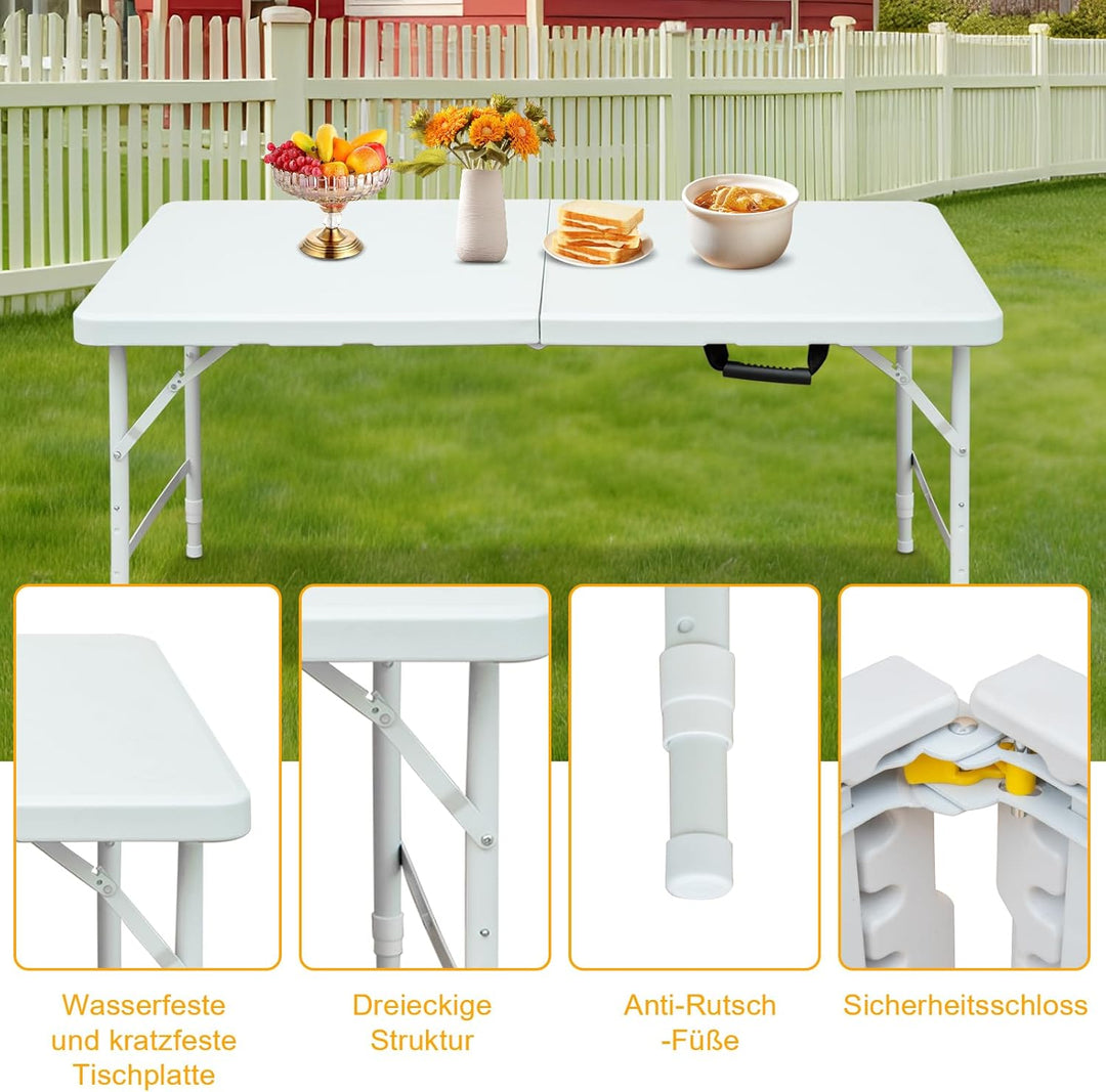 Klapptisch 125x61cm Kunststoff Klappbar Gartentisch Multifunktional Campingtisch mit Griff für BBQ,