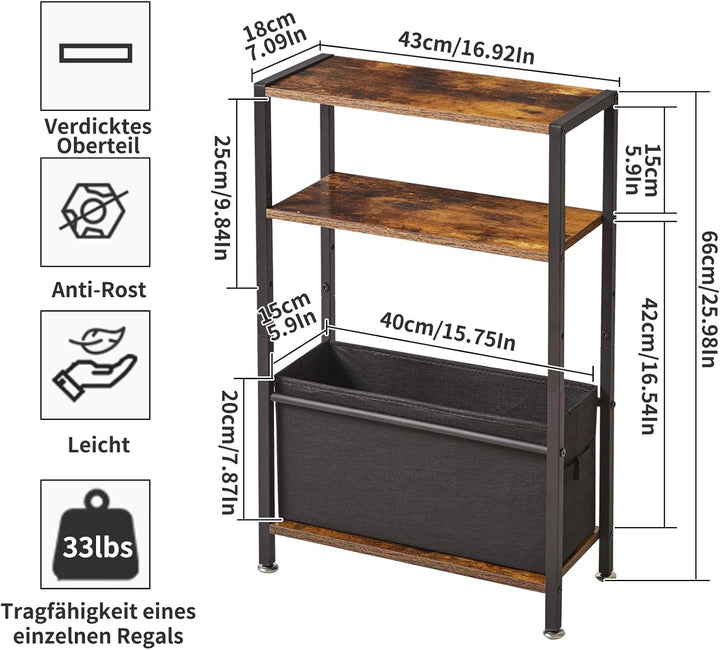 Beistelltisch, 3-stufiger Kleiner Schmaler Sofatisch mit Ablagefach, Schlanke Couchtisch mit Stoffko