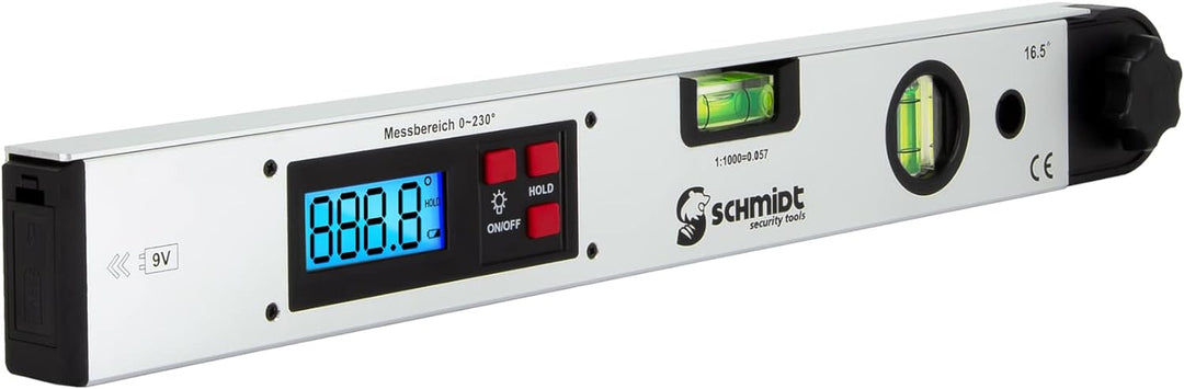 SCHMIDT security tools Winkelmesser Wasserwaage LCD Winkel Gradmesser Neigungsmesser Winkelmessgerät