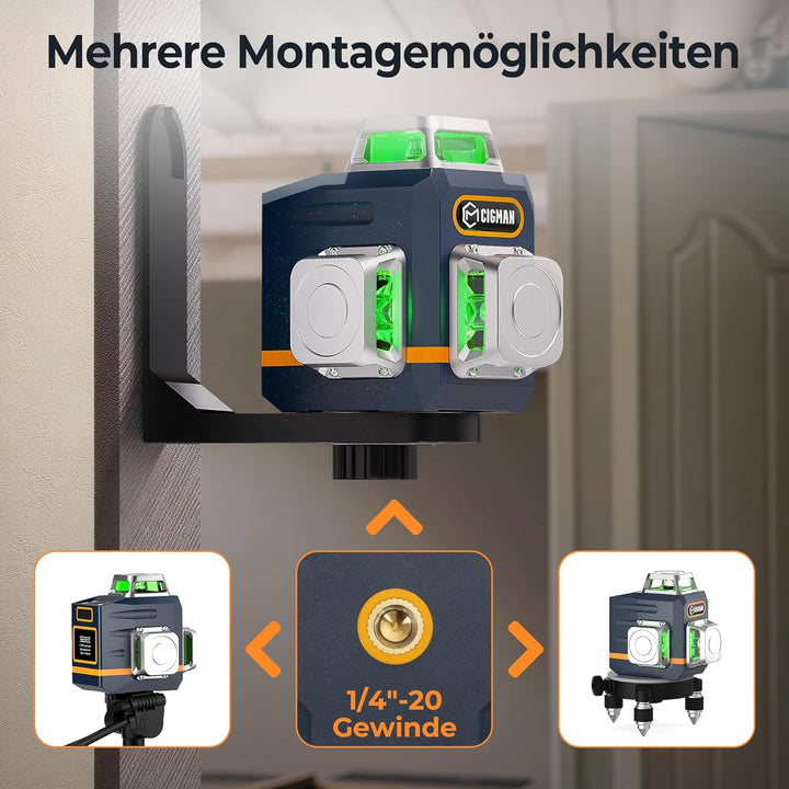 Kreuzlinienlaser, CIGMAN 3x360 Grad Grün Selbstnivellierend Laser Wasserwaage, Baulaser Kreuzlaser L