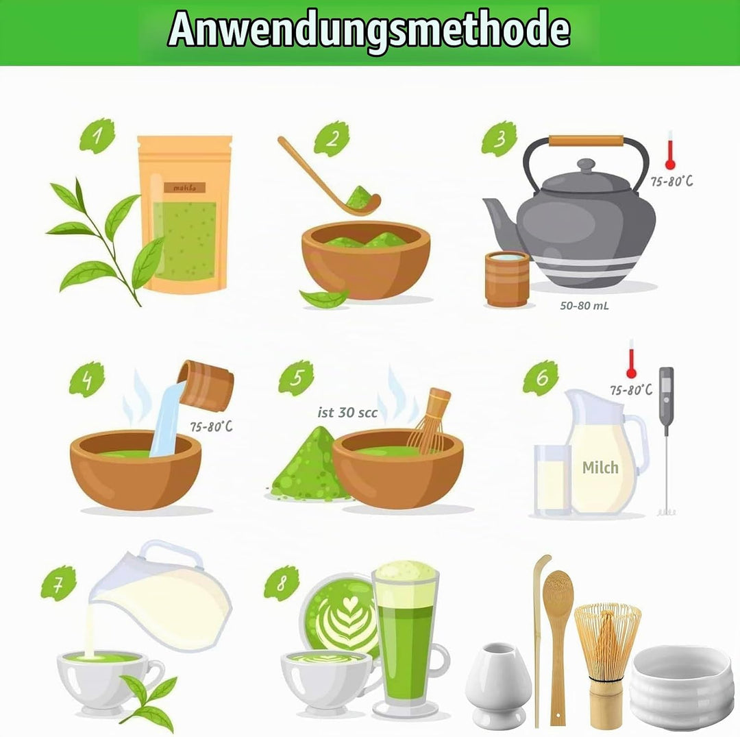 5 Stück Matcha Tee set, Matcha set mit Matcha Besen, Matcha Schale aus Keramik, Bambusbesen Matcha B