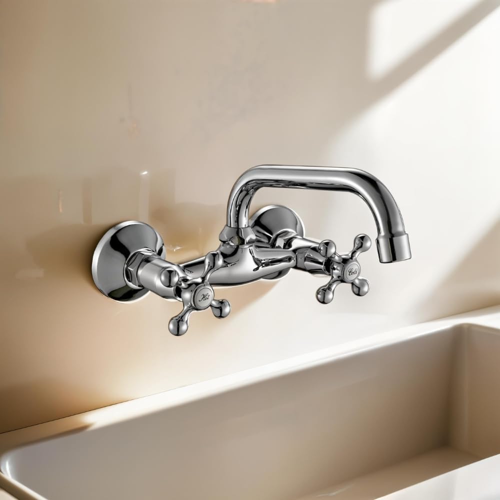 AQG Rhodas Wandarmatur für Spüle, schwenkbarer Auslauf und einfache Installation in der Küche, elega