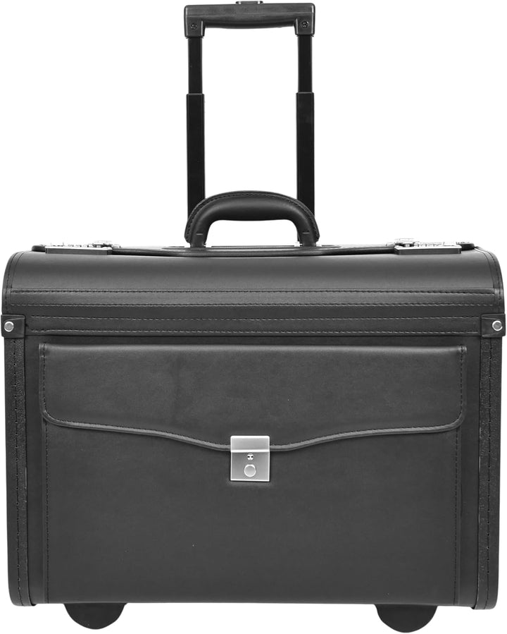 Pilotentasche aus Kunstleder mit Rädern, Handgepäcktasche, Laptophülle, Titan-Schwarz, Schwarz , L,