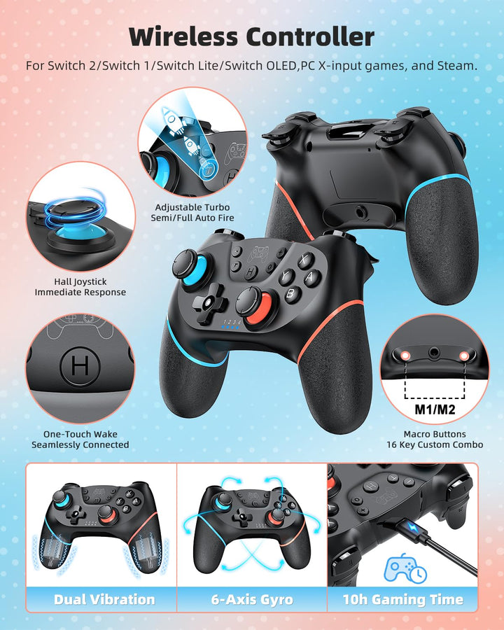 Switch 2 Pro Controller Zubehör-Bundle für Nintendo Switch 2, 2 × Schwarz | Tragetasche, Controller-