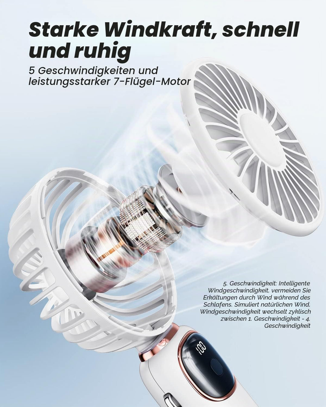 coldSky Tragbarer Handventilator, 4000 mAh, batteriebetrieben, 3-in-1-Multifunktions-Reiseventilator